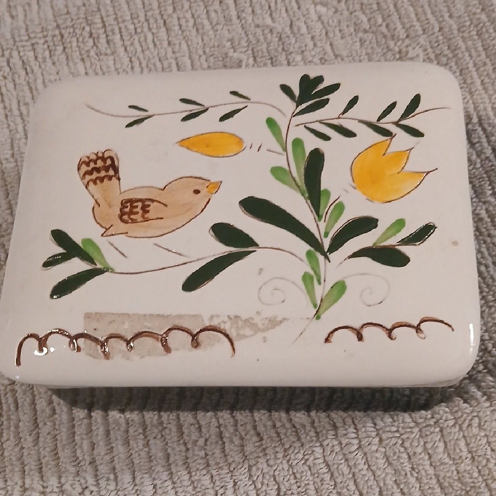 Decorative Ceramic Box with Bird and Floral Design